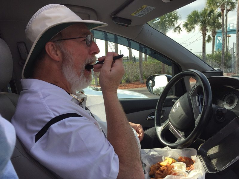 Enjoying Fish bites While Waiting for Return Ferry